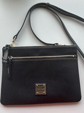 Dooney & Bourke Black Leather Patsy Crossbody  with Gold Hardware
